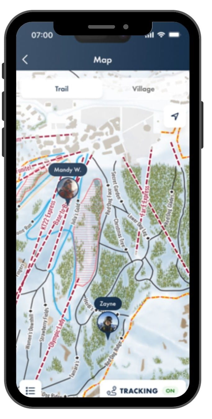 Map tracking on Ikon Pass app.