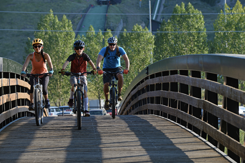 Family riding bikes