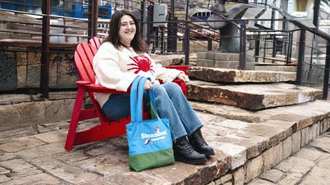 Mia Slone with a Steamboat Refleece bag.