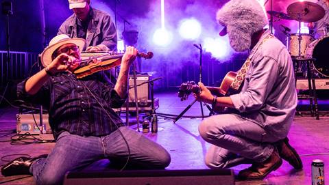 A band at WinterWonderGrass in Steamboat Springs, CO.