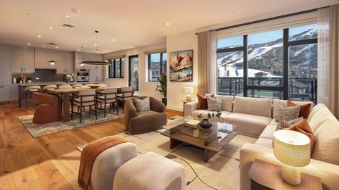 The Amble living room overlooking Steamboat Resort.