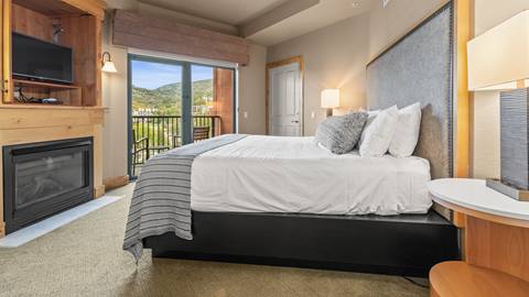 A Deluxe King hotel room at The Steamboat Grand.