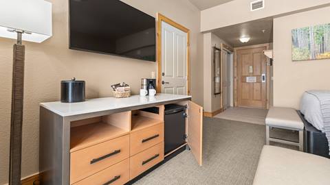 A double queeen hotle room at The Steamboat Grand.