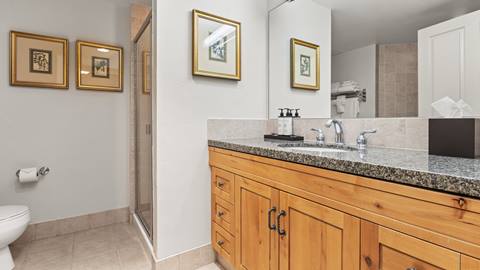 A Deluxe King bathroom hotel room at The Steamboat Grand.