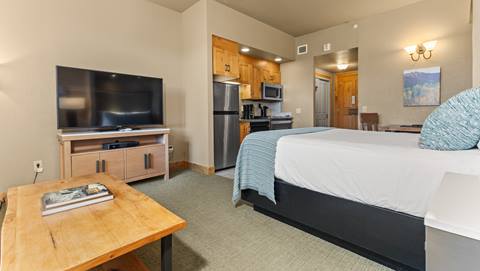 A studio hotel room at The Steamboat Grand.