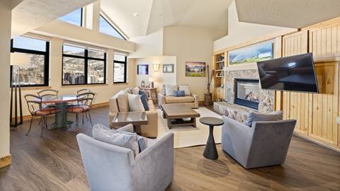 Living room of Penthouse 705 at The Steamboat Grand.
