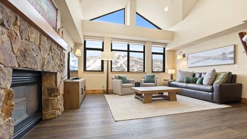 Living room of Penthouse 706 at The Steamboat Grand.