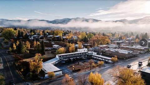 Aerial view of the Western Lodge in downtown Steamboat Springs, CO.