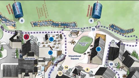 A cropped version of the Steamboat Base Area map for Summer 2025.