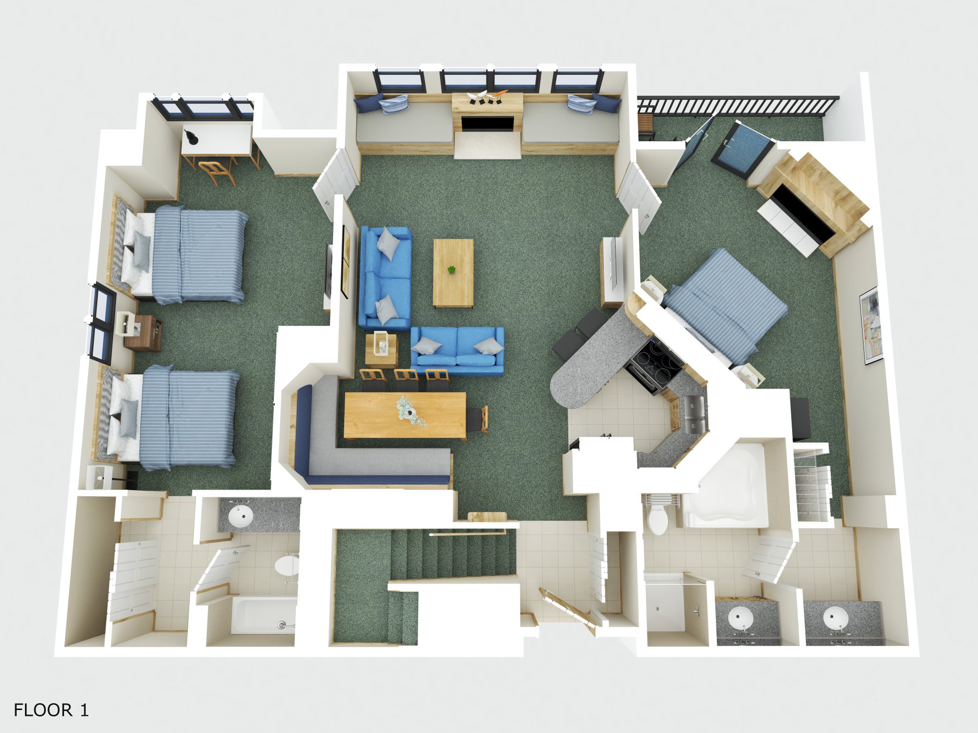 Three bedroom condo floor plan at The Steamboat Grand.