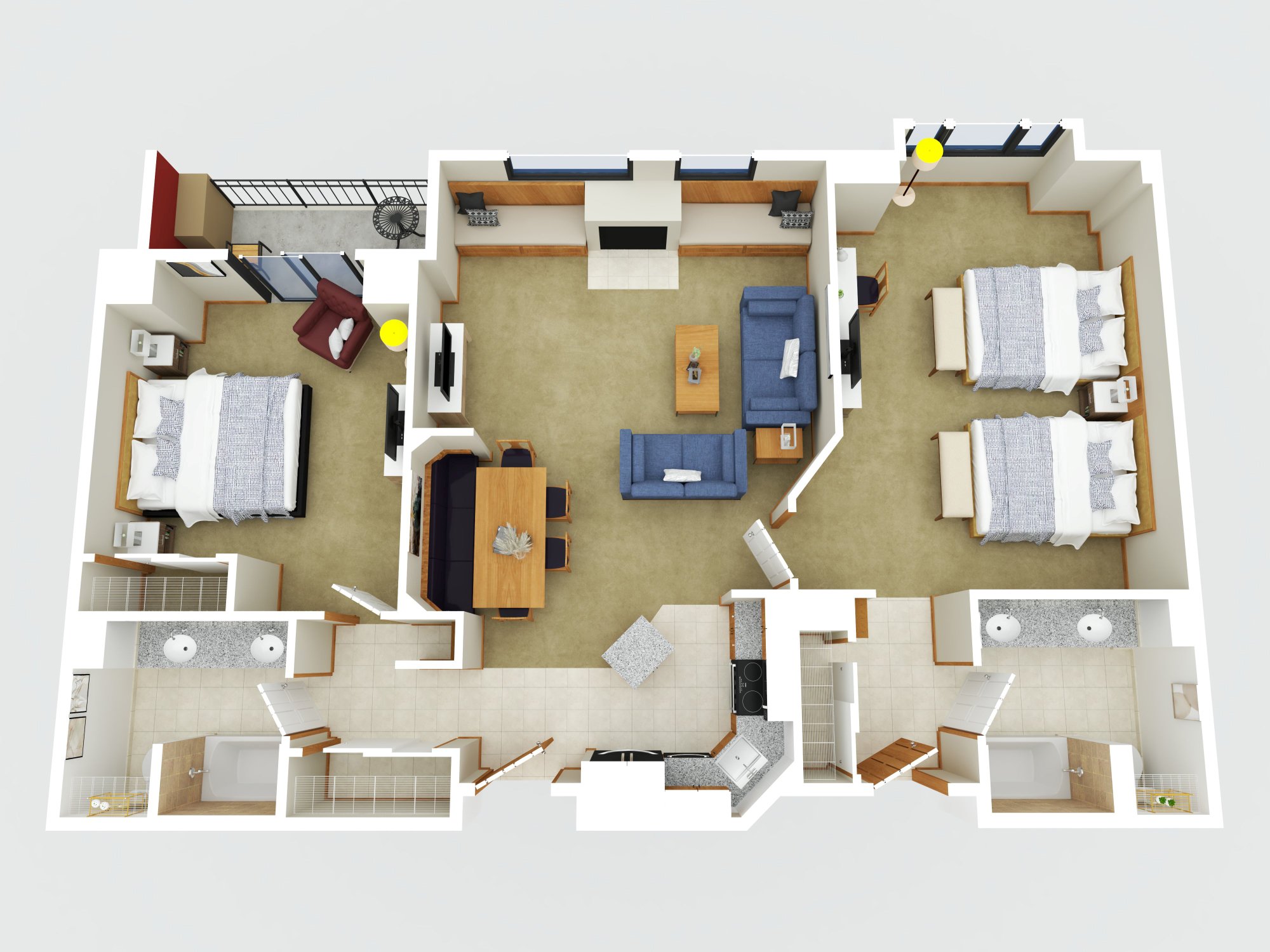 Two bedroom condo floor plan at The Steamboat Grand.